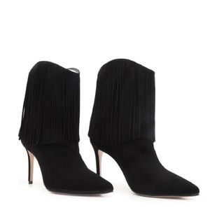 Schutz Black Suede Fringe Ankle Booties
